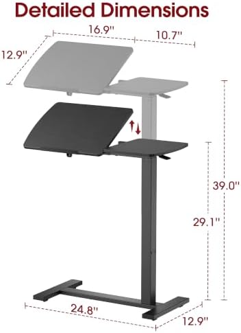 Sakugi Overbed Bedside Table with Wheels, Right-Side Tilt Top, 29.1"–39" H - Image 2