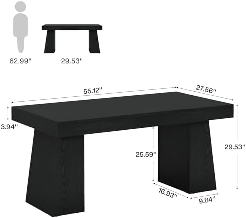 Tribesigns 55" Executive Desk, Wooden Office Desk with Double Pedestal, Modern Simple Computer Writing Table for Home Office, Black - Image 2