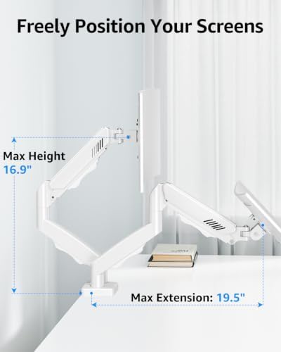 Dual Monitor Stand fits up to 32 inch, 4.4-19.8 lbs Computer Screens, Dual Monitor Desk Mount Height Adjustable, Monitor Arms for 2 Monitors, Home Office VESA Mounts, Freelift White - Image 5