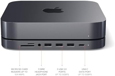 Satechi USB C Hub, Type-C Aluminum Stand & Hub, USB-C Data Port, Micro/SD Card Readers, USB 3.0 & Headphone Jack Port, for Mac mini M2/M1 (Not Compatible with M4) - Space Gray - Image 2