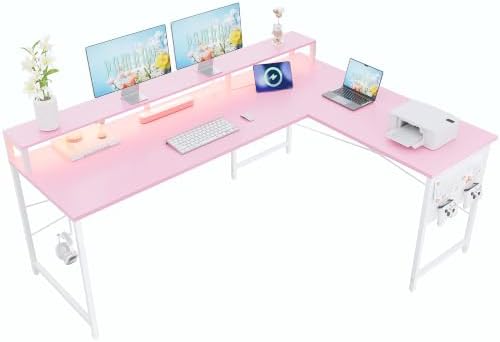 Pamray 64 Inch L Shaped Gaming Desk with Monitor Stand and Power Outlets by PAMRAY