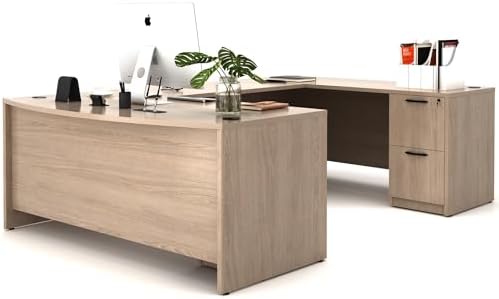 66.93'' U-Shaped Executive Office Desk with Locking File Cabinets, Commercial-Grade Workstation with Cable Management, Heavy Duty Executive Office Furniture, Lime by ALFABUSINESS