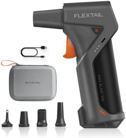 FLEXTAIL Electric Air Duster, Stepless Trigger Control, 150,000 RPM Hyper-Speed Motor, 90 m/s Hurricane Airflow, 300g Blowing Force, 1,600 L/min, 8,000mAh Battery, for PC, Car & Home by FLEXTAILGEAR