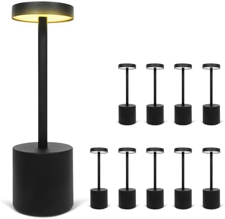 10 Pack - Black Rechargeable Cordless Table Lamps, Portable LED Desk Lamps, Dimming 5000mAh Rechargeable Battery Powered LED Lighting for Restaurant,Bar, Bedroom, Outdoor, Party by UpperMidlandProducts