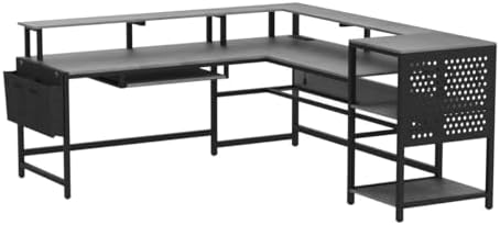 SEDETA L Shaped Gaming Desk, Convertible 96" Home Office Desk or Corner Desk, L Shaped Table with Power Outlets & LED Strip, Monitor Stand, Keyboard Tray, Pegboard and Storage Shelves, Grey - Image 5