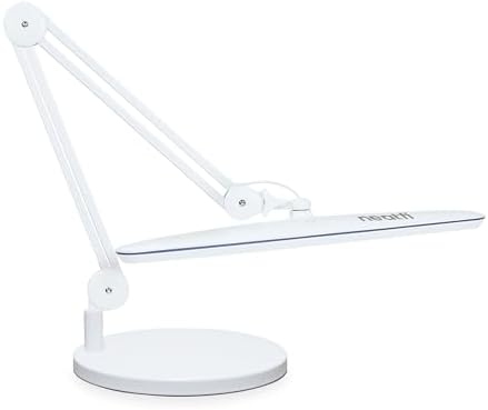 Neatfi XL 24W LED Desk Lamp – 2,200 Lumens | 23” Wide Shade | Dimmable Eye-Caring Task Light | Adjustable Arm | Office, Study, Crafting & Nail Techs (White, Non-CCT with Base) by Neatfi