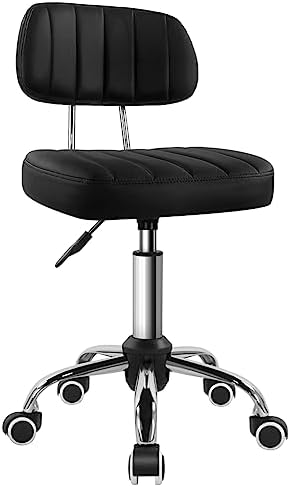 BFTOU Black Square Swivel Stool with Wheel for Work SPA Shop Massage Height-Adjustable and Cost-Effective Rolling Stool Chair with Back by BFTOU