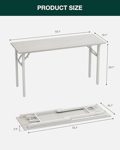 Frylr Small Folding Computer Desk – Portable 55.1 Inch Foldable Laptop Table, Collapsible and Compact for Easy and Fast Setup, Lightweight for Small Spaces, Home Craft and Study Use, White Ash - Image 2