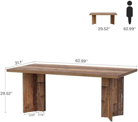Tribesigns 63-inch Executive Desk, Vintage Home Office Computer Desk with Large Tabletop, Farmhouse Wood Writing Conference Table Workstation for Office, Study, Distressed Brown - Image 2