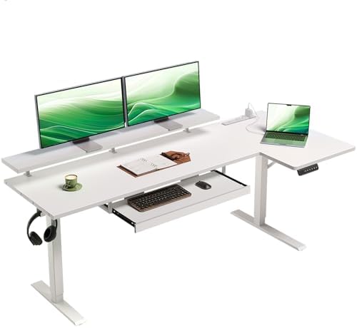 OffiGo 63 Inch Reversible L Shaped Electric Standing Desk, White by OfficeGo-ForHomeOfficeWork