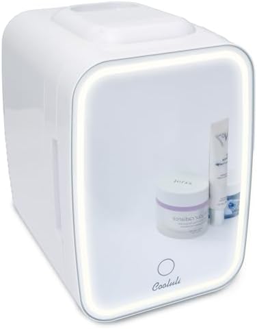Cooluli Glow 4L Mini Skincare Fridge with Mirror & LED Light - Small Refrigerator for Skin Care, Makeup, Food & Drinks - Portable Mini Fridge for Bedroom & Office, 100-240V, White Mirror LED by CooluliPortableMultipurposeMiniFridges