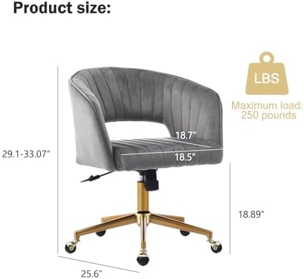 Nrizc Velvet Office Desk Chair, Grey, Adjustable Swivel Wheels, Ergonomic Design for Home Office, Bedroom, Study - Image 3