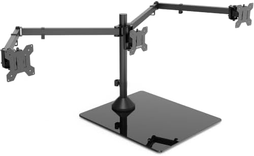 VIVO Black Triple Monitor Mount, Freestanding Triple Monitor Arm Stand for Desk with Glass Base, Heavy Duty Fully Adjustable Stand for 3 Screens up to 32 inches, Black, STAND-V332FG by VIVO