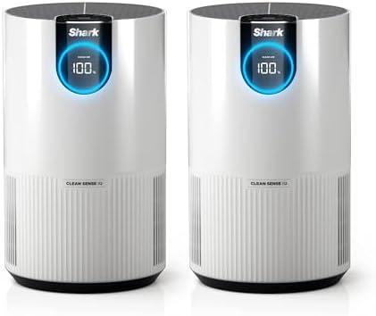 Shark Air Purifiers For Home Pets, 2 Pack, Allergies, Pet Hair, HEPA Air Filter, 500 Sq Ft, Small Room, Bedroom, Odor Eliminator Clean Sense, Captures 99.98% of Particles, Pet Dander, Fur, HP102PK2 (Renewed) by Amazon+Renewed