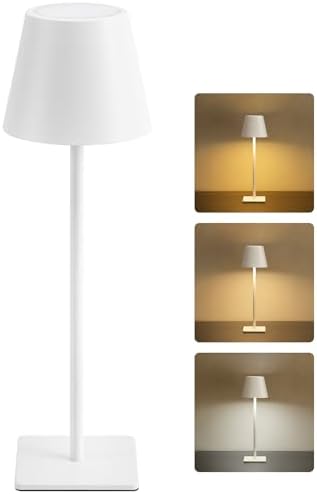 UME Cordless Table Lamp, Battery Operated Lamp - Portable Waterproof Rechargeable Table Lamp w/ 3 Color Temps & Stepless Dimming for Dinner, Desk, Cafe, Outdoor (White) by UME