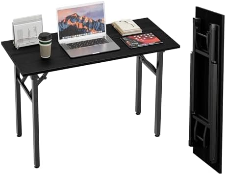 TEMI Small Computer Desk Folding Table - 43.3" Foldable Office Desk, No Assembly, Perfect for Small Spaces in Bedroom, or Apartment, Portable Mini Desk or Study Table Compact Design, Dark Oak by TEMI