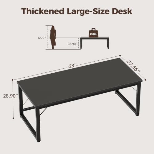 Mericonia 63x28 Inch Computer Desk, 1" Thick Large Office Table, Black - Image 2