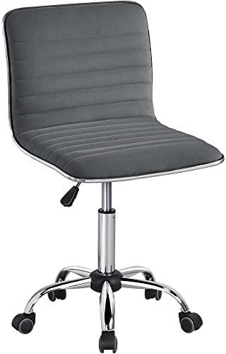 Yaheetech Dark Gray Armless Vanity Desk Chair with Wheels, Ribbed Velvet by Yaheetech