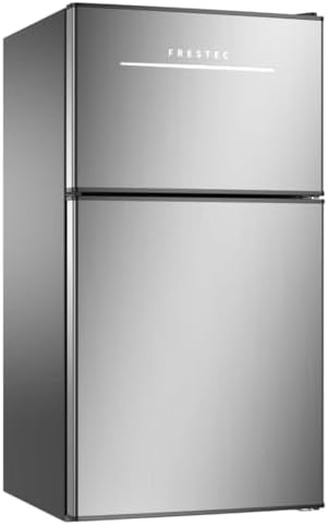 Mini Fridge with Freezer 3.2 Cu.Ft. 2 Door Refrigerator and Freezer Small Fridge for Bedroom Home Office Dorm, Small Drink Chiller, 37 dB Low Noise, Stainless Steel by Frestec