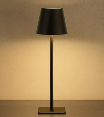 UME Cordless Table Lamp, Battery Operated Lamp - Portable Waterproof Rechargeable Table Lamp w/ 3 Color Temps & Stepless Dimming for Dinner, Desk, Cafe, Outdoor (Black) - Image 2