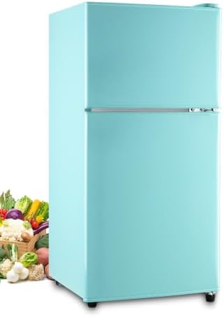 KRIB BLING Refrigerator With Freezer,3.5 Cu. Ft Compact Fridge With 2 Doors,7- Level Adjustable Thermostat, Removable Glass Shelves For Bedroom, Office, Kitchen, Apartment, Dorm, Blue by KRIBBLING