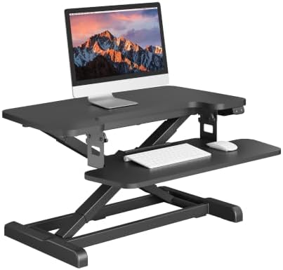 SANODESK 32" Electric Standing Desk Converter,Height Adjustable Riser for Office Home, Monitor and Laptop Workstation with Large Keyboard Tray, Black Color by sanodesk