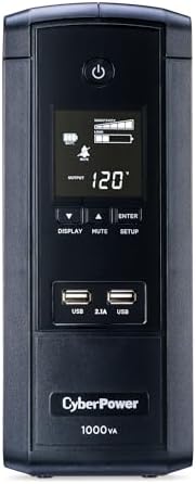 CyberPower BRG1000AVRLCD Intelligent LCD UPS System, 1000VA/600W, 10 Outlets, AVR, Mini-Tower, 5-Year Warranty by Unknown
