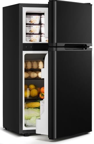 Feelfunn 3.2 Cu.Ft Mini Fridge with Freezer, 2 Door Dorm Fridge, Black by Feelfunn