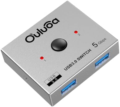 USB3.0 Bi-Directional Switch,1 in 2 Out/2 in 1 Out Sharing Switch,5Gbps Driver-Free Plug&Play for 2 PCs Share Keyboard,Mouse,Printer,Scanner,Includes 2PCS 3.9FT A to A Cables by Ouluoa