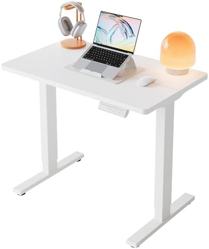 HUANUO 32x19 Inch Small Electric Standing Desk, Adjustable, White by HUANUO