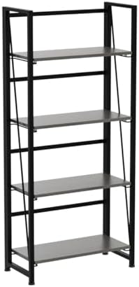4NM No Assembly Folding Bookshelf Storage Shelves 4 Tier Vintage Bookcase Standing Racks Study Organizer Home Office - Image 5