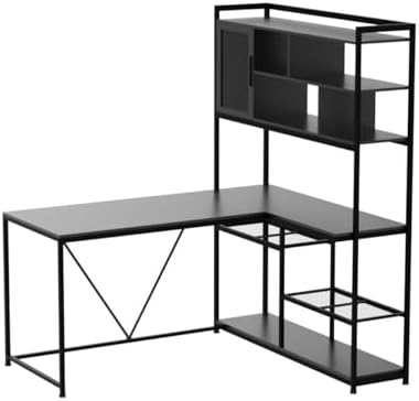 SEDETA L Shaped Computer Desk with Storage Shelves and Bookshelf, Black - Image 4