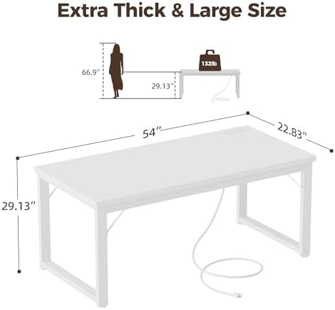 Mericonia 54 Inch Computer Desk with Power Outlets, 1.2" Thick Office Table - Image 2