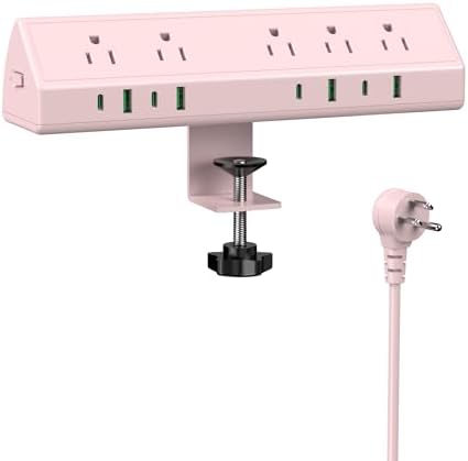 Jgstkcity Desk Clamp Power Strip USB C 45W,Surge Protector,Pink by Jgstkcity