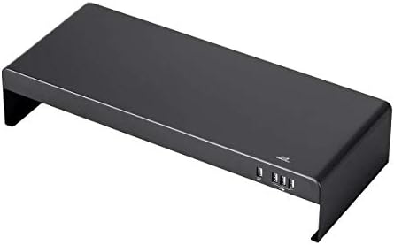 Monoprice Metal Multimedia Desktop Stand - 7.9 x 19.3 Inches - Black With USB Hub & Fast USB Charging Ports, Raised 4 Inches, Monitor Stand & Riser - WorkstreamCollection by Monoprice