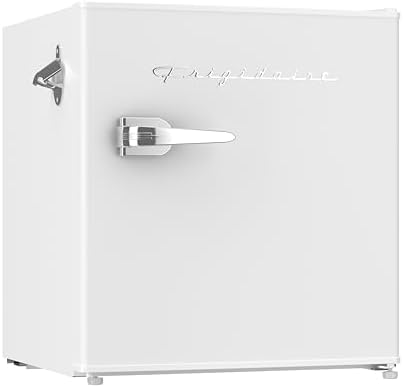 Frigidaire Retro Compact Fridge with Chiller, Countertop, Built-in Bottle Opener, Compact Refrigerator 1.6 cu ft, Mini Fridge for Office, Bedroom, Dorm Room or Cabin - 16" D x 18" W x 18.5" H (White) by Unknown