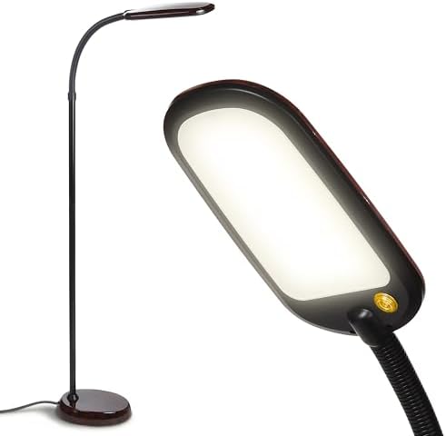 Brightech Litespan Slim LED Floor Reading Lamp - Modern Tall Lamp with Adjustable Gooseneck for Living Rooms & Offices - Dimmable Crafts Work Light - Brown by Brightech