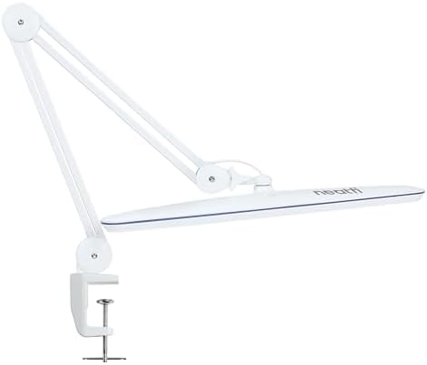 Neatfi XL 2,200 Lumens 24W LED Desk Lamp – 23” Wide Shade | Dimmable Eye-Caring Task Light | Adjustable Arm | Home Office, Study, Crafts & Nail Tech (White, Non-CCT with Clamp) by Neatfi