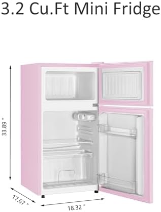 Saeoola Mini Fridge with Freezer, 3.2 Cu.Ft, 2 Doors Compact Mini Refrigerator with Separate Freezer for Dorm, Bedroom, Office, Apartment with 7-Level Temperature Control, Removable Shelves (Pink) - Image 5