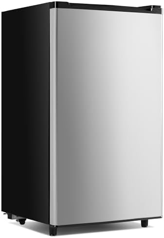NEWBULIG Mini Fridge with Freezer 3.2 Cu.Ft Small Refrigerator for Office, Dorm, Small Fridge with Adjustable Thermostat, Energy Saving, Singel Door, Sliver by NEWBULIG