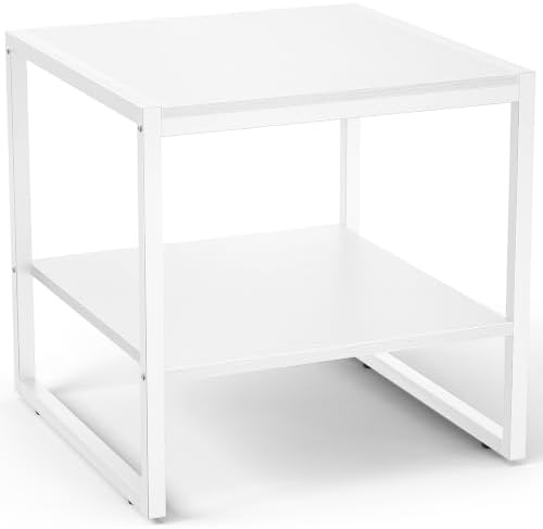 Homieasy End Table, 20 Inch Square Side Table, Mini Fridge Stand, White by Homieasy