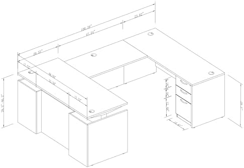U-Shaped Executive Office Standing Desk with Pre-Assembled Frame & Lockable File Cabinet, Dual Motor Height Adjustable Electric Sit Stand Desk, Programmable Controller, Walnut/White - Image 2
