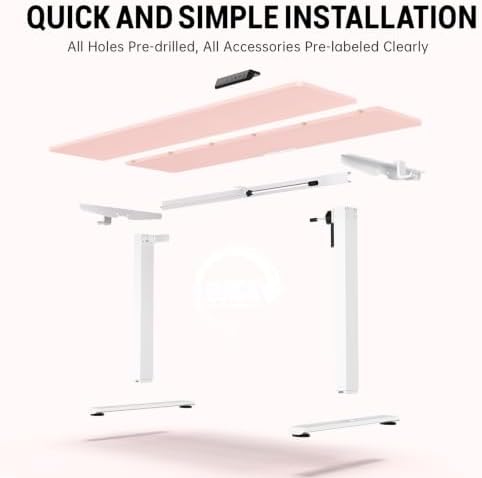 Veken 55 Inch Large Electric Standing Desk, Gaming Table, Pink - Image 4