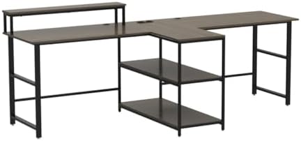 SEDETA 94.5" 2 Person Gaming Desk with Storage Shelves, LED Light, White - Image 4