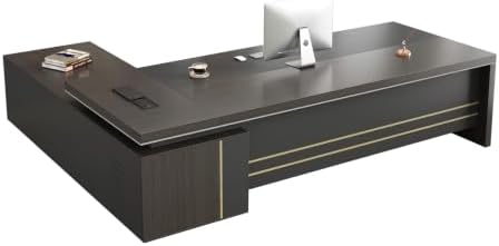 Reversible L-Shaped Executive Desk with Drawers, Storage Cabinet, Built-in Power Hub & Privacy Panel, Obsidian Grey & Mocha Walnut (94" L * 69" W * 30" H) - Image 3