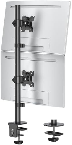 MOUNTUP Dual Monitor Stand, Vertical Monitor Mount for 2 Max 32 inch Stack Screen Monitors, Height Adjustable, Swivel, Tilt Monitor Desk Mount with C Clamp Grommet Base, Home Office by MOUNTUP