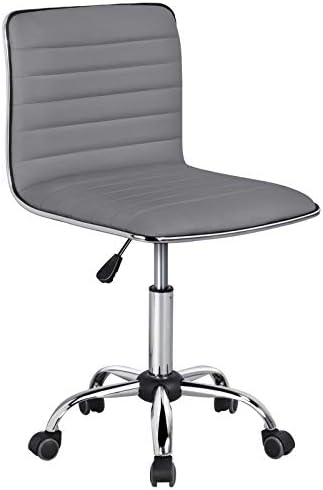 Yaheetech Gray Armless Vanity Desk Chair with Wheels, Ribbed PU Leather by Yaheetech