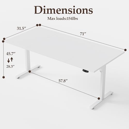 Klicelor 71 Inch Large Electric Standing Desk, Height Adjustable Office Desk, Sit Stand Up Computer Gaming Desk with Memory Preset, Three-Piece Desktop, White - Image 3