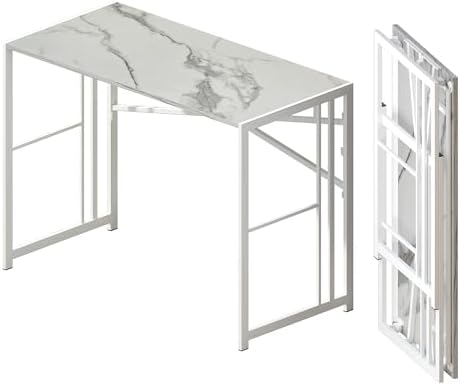 Lutown-Teen 40 inch Folding Computer Desk, White Marble by Lutown-TeenHome