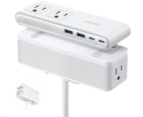 Anker Nano Power Strip, Desk Clamp, 70W Max, 1500J Surge Protector, 2 USB C by Anker